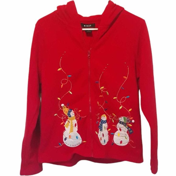 Kikit Womens Red Polyester Christmas Snowman Long Sleeve Full Zip Hoodie Size M - Picture 1 of 4
